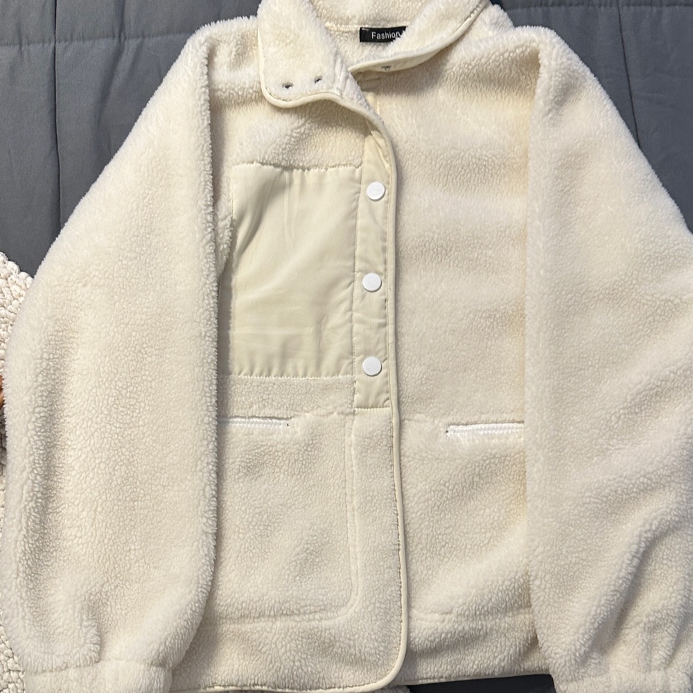 Fashion Nova Cream Fleece Jacket